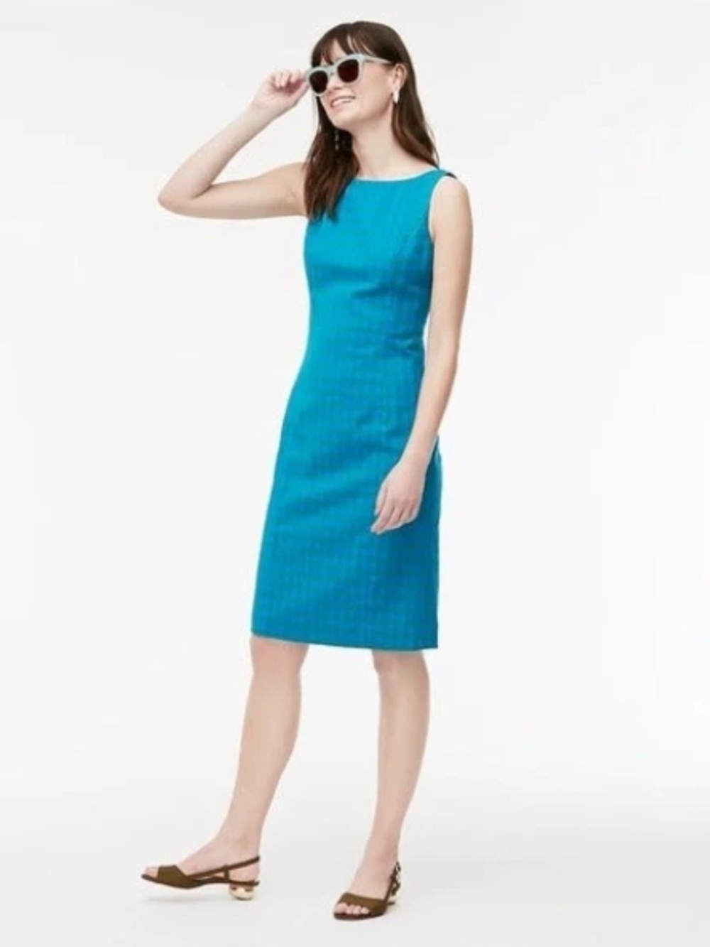 NWT J.Crew sleeveless sheath dress in a blue and green gingham teacher modest